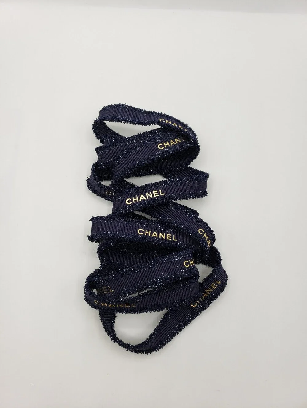 Chanel Blue Gold Logo Ribbon 90 inches